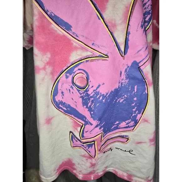 Vintage Unisex Playboy Pink White Tie-Dye Short Sleeve Tee L - Picture 5 of 7